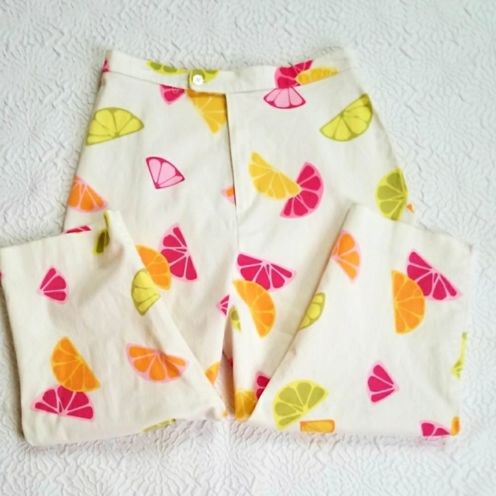 Briggs Vintage Multi Color Citrus Print High-waisted cropped Pants - Picture 2 of 8